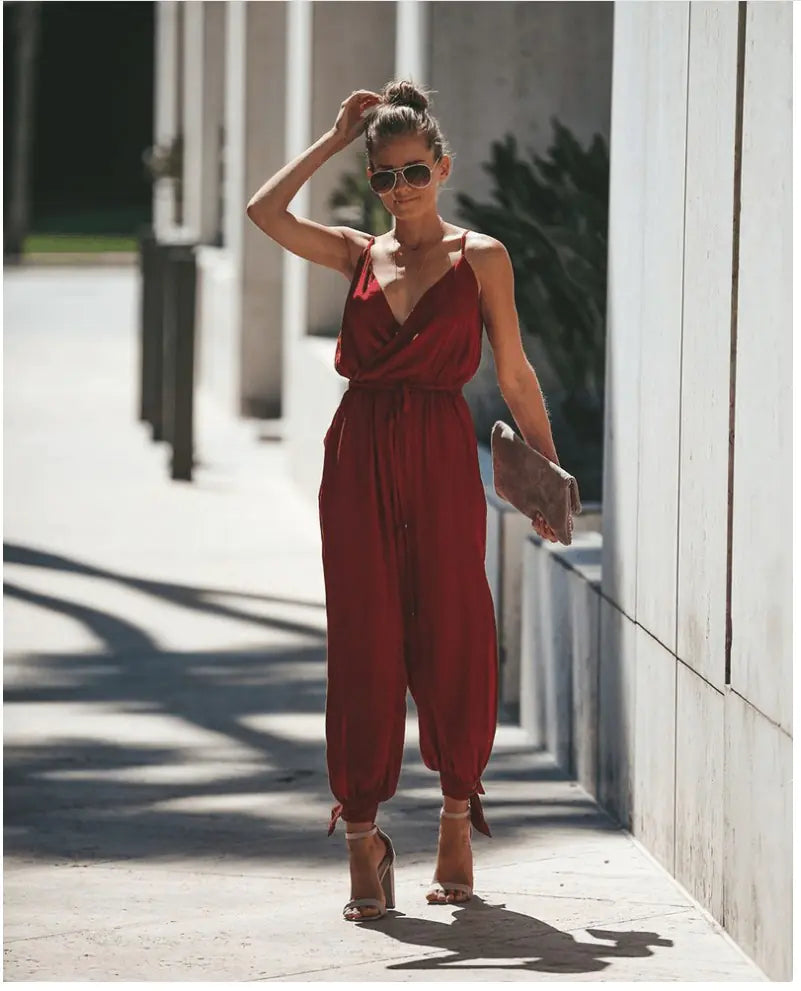 Backless Floral Print Jumpsuit with Slit Design