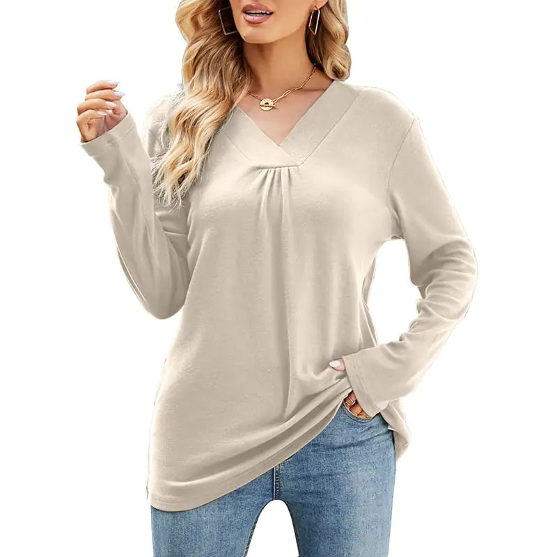 Women's Loose Fit V Neck Long Sleeve T-Shirt