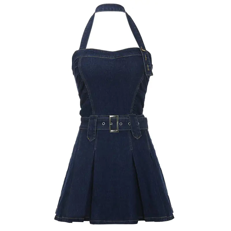 Off Shoulder Sleeveless Denim Mini Dress for Women