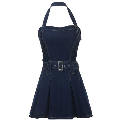 Off Shoulder Sleeveless Denim Mini Dress for Women