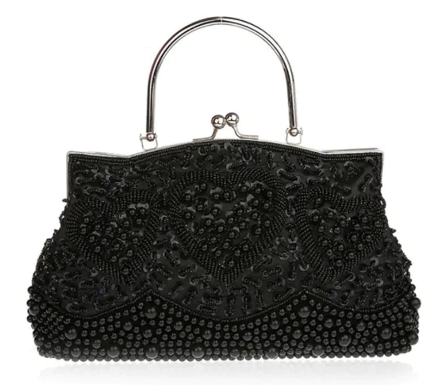 Gray Beaded Sequined Embroidery Shoulder Bag Clutch