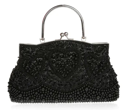 Gray Beaded Sequined Embroidery Shoulder Bag Clutch