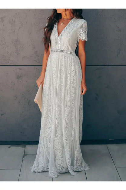 Summer New Women's Lace V-Neck Maxi Dress