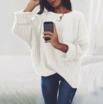 Women's Solid Color Round Neck Sweater Top - Trendy Attic Store01