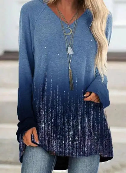 Gradient V Neck Long Sleeve T-Shirt