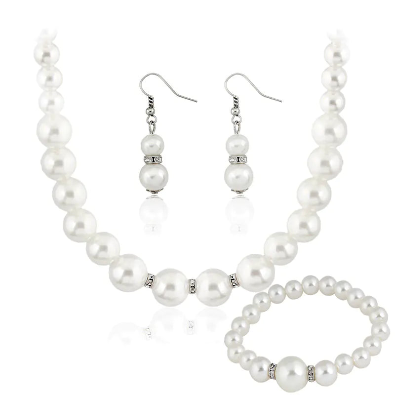 Pearl Necklace, Earrings, and Bracelet Set for Brides