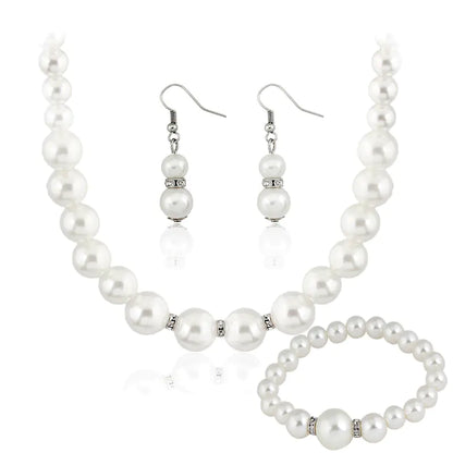 Pearl Necklace, Earrings, and Bracelet Set for Brides
