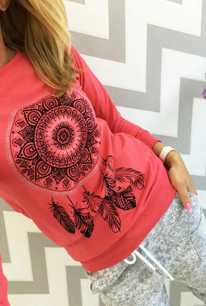 Women's Long Sleeve Round Neck Printed Sweater
