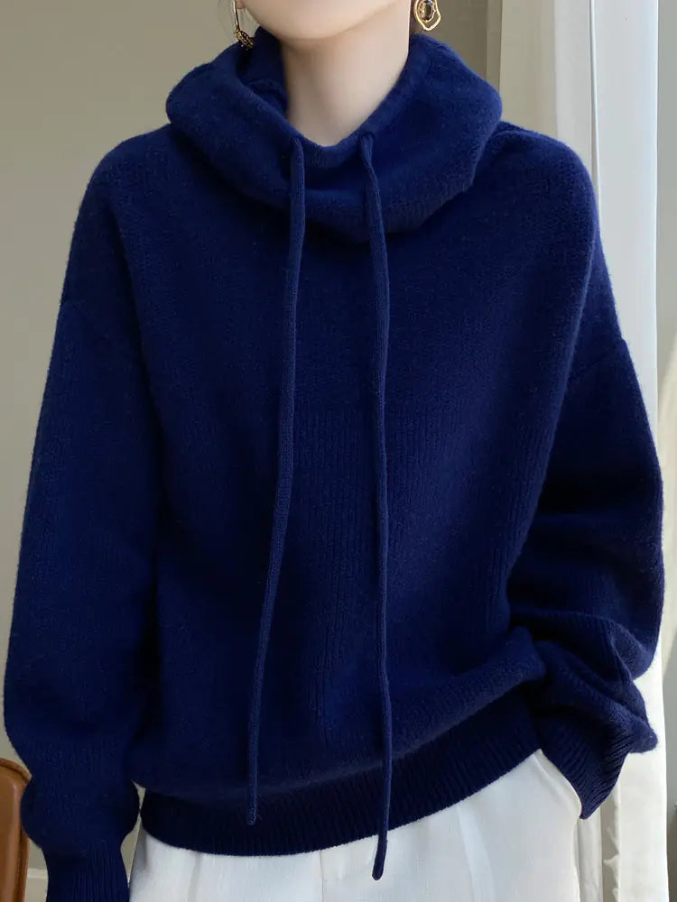 Thick Wool Hooded Sweater for Women - Cozy Knitted Top
