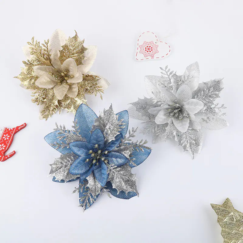 15CM Christmas Gold Glitter Hollow 3D Flower DIY Decor