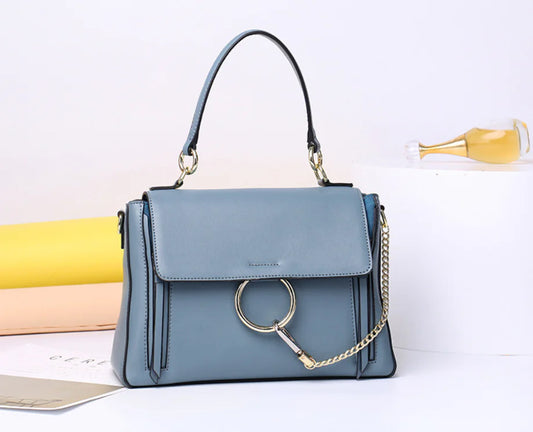 Round Handbag, Genuine Leather Women's Tote