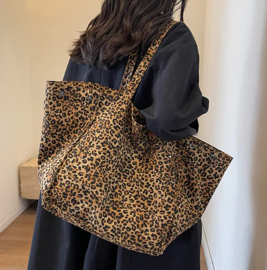 Leopard Print Large Capacity Canvas Tote Handbag
