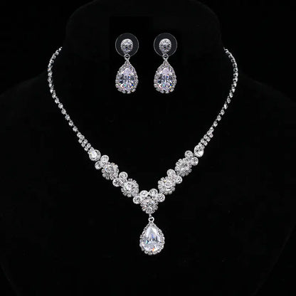 Luxury Zirconia Waterdrop Necklace and Earrings Set