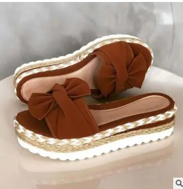 Ladies Bow Sandals with Platform Wedge Heel - Trendy Attic Store01