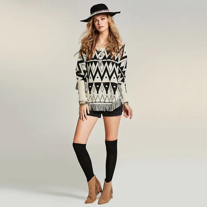 Women's Batwing Geometric Pattern Knit Sweater Top
