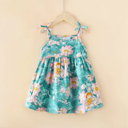 Floral Print Suspender Skirt for Girls
