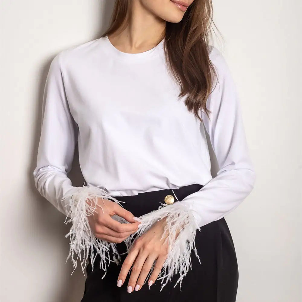 Casual Women's Round Neck Feather Stitching T-Shirt