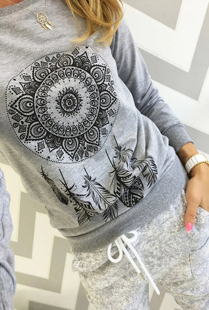 Women's Long Sleeve Round Neck Printed Sweater