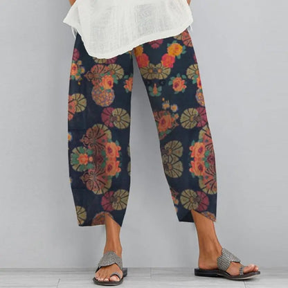 Plus Size Women's Dandelion Print Wide Leg Pants - Trendy Attic Store01