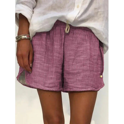 Striped Print Elastic Waist Slimming Wide Leg Shorts - Trendy Attic Store01