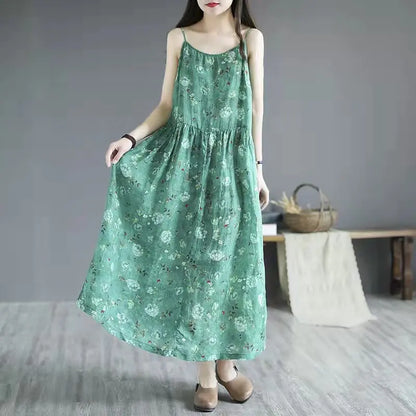 Artistic Floral Sleeveless Sling Dress for Women