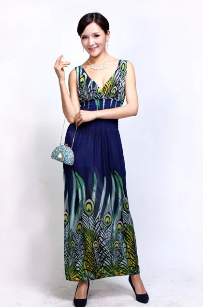 Vintage Floral Maxi Dress - Bohemian Beach V-Neck