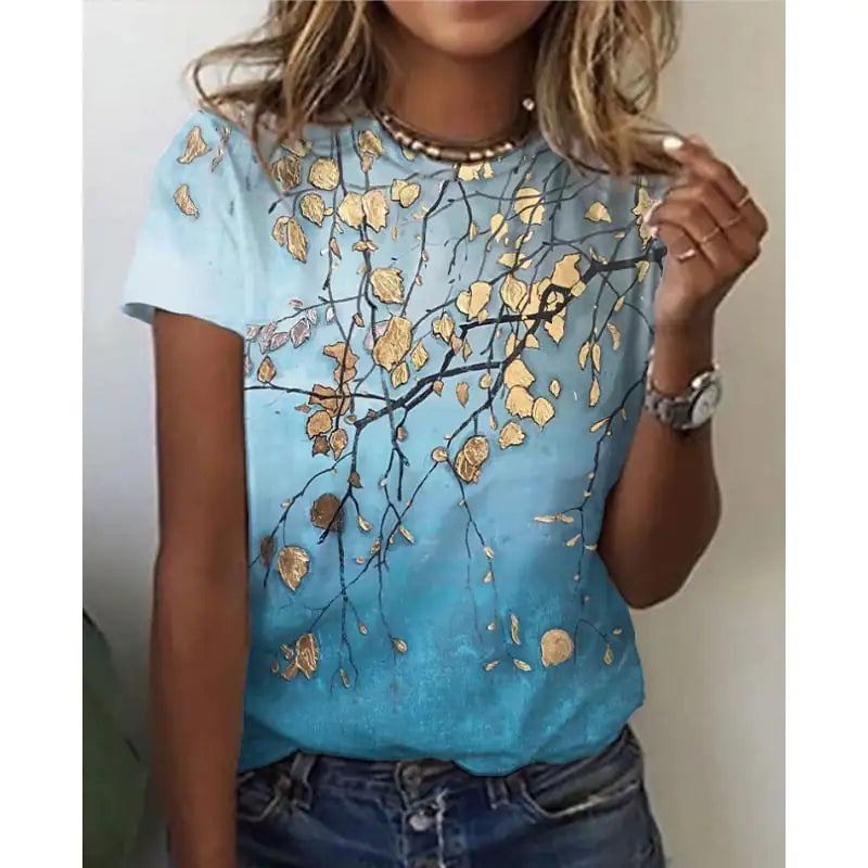 Floral 3D Digital Print Short Sleeve Women's T-Shirt - Trendy Attic Store01