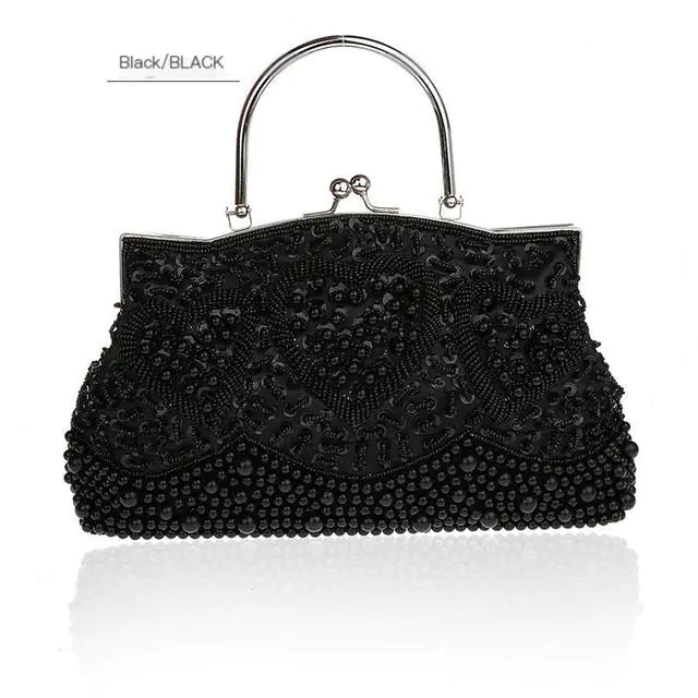 Gray Beaded Sequined Embroidery Shoulder Bag Clutch