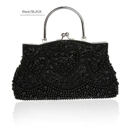 Gray Beaded Sequined Embroidery Shoulder Bag Clutch