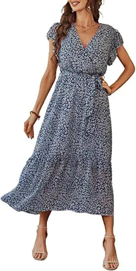 V-neck Short Sleeve Women's Floral Dress