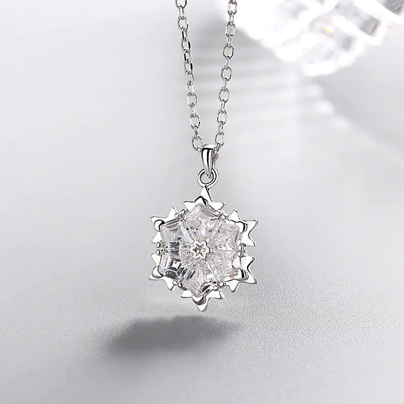 Snowflake Necklace with Silver and Diamond Pendant
