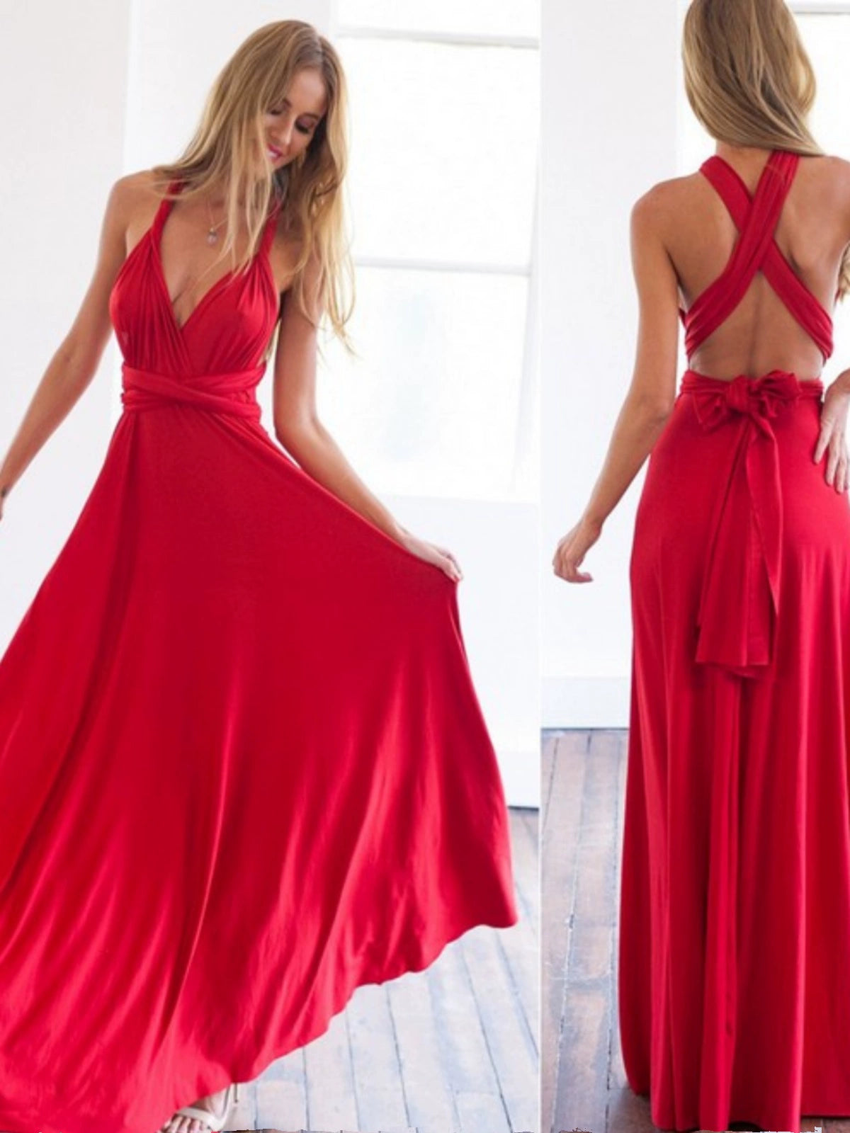Sexy Stunning Multi-Rope Bandage Red Dress Long Dress