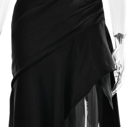 elegant satin long skirt personality suspender ruffle high slit dress club clothing