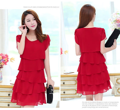 Loose A- line Plus Size Ladies Slimming Short Sleeve Cake Dress