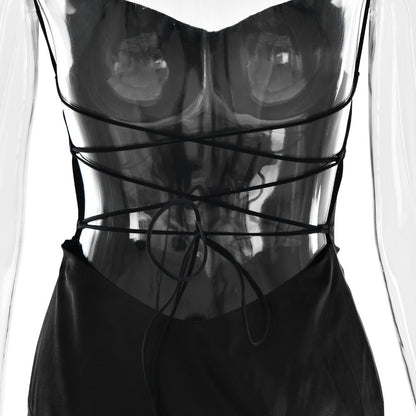 elegant satin long skirt personality suspender ruffle high slit dress club clothing