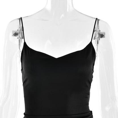 elegant satin long skirt personality suspender ruffle high slit dress club clothing