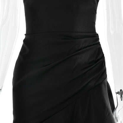 elegant satin long skirt personality suspender ruffle high slit dress club clothing