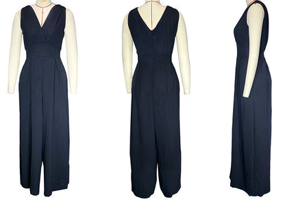 V-neck High Waist Wide Leg Jumpsuit for Women (One Piece)
