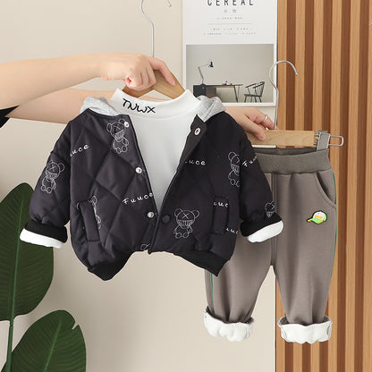 Dylan Set - Autumn/Winter Boys' Hooded Bear Outfit (3 pcs)