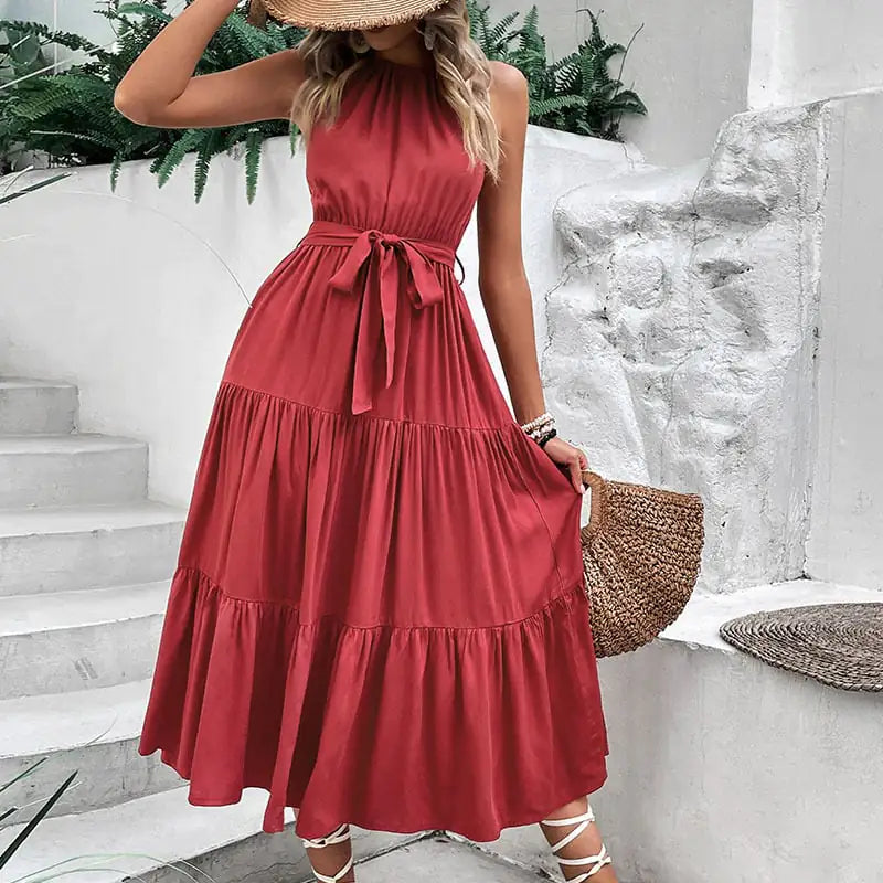 Solid Color Halter Dress for Women
