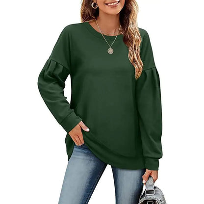 Solid Color Women's Sweatshirt with Round Neck Design - Trendy Attic Store01