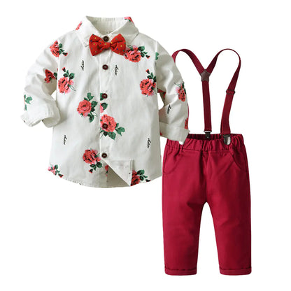 Floral Print Long Sleeve Shirt and Overalls Set