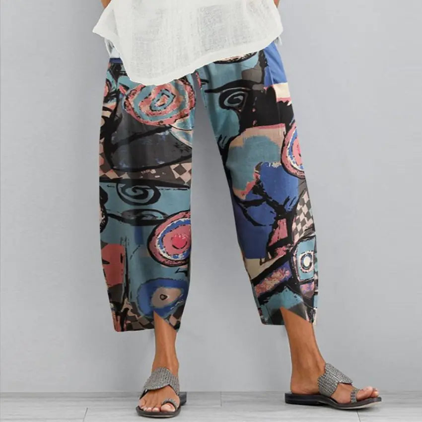 Plus Size Women's Dandelion Print Wide Leg Pants