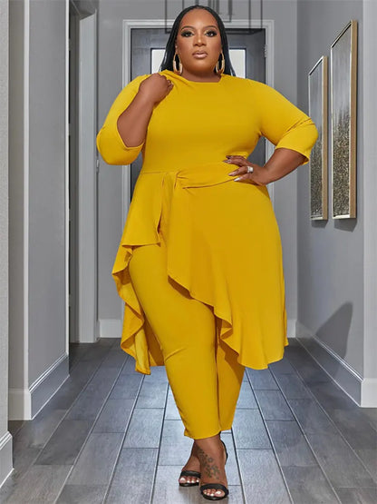 Plus Size Women's Casual Two Piece Set - Top & Pants