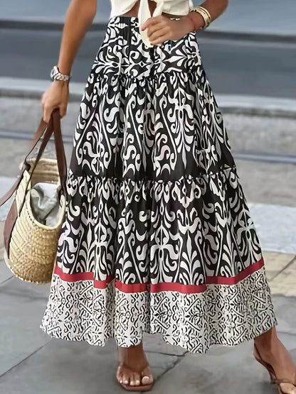 European American Summer Printed Loose Swing Skirt