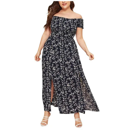 Plus Size Floral Print Off-Shoulder Summer Dress