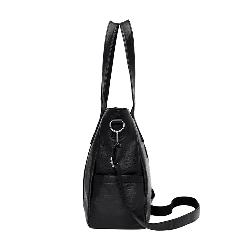 Classic Solid Color Faux Leather Bag Set (Large Capacity)