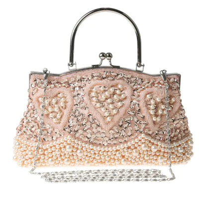 Gray Beaded Sequined Embroidery Shoulder Bag Clutch