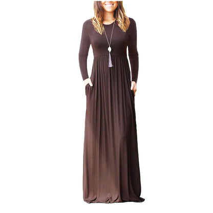 Women's Casual Long Sleeve Elastic Waist Dress