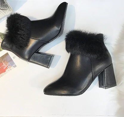 Winter High Heel Warm Women's Boots, Plush Ankle Boot